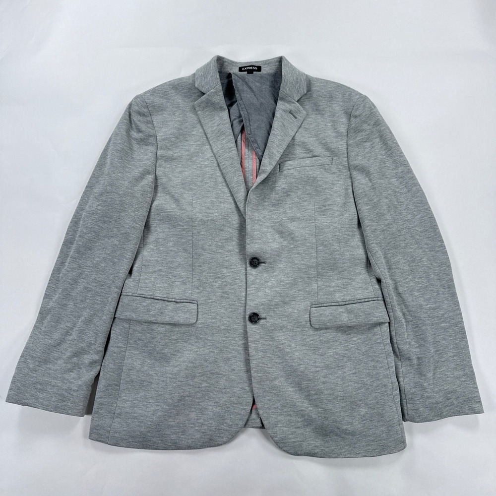 Express Mens Blazer 40R Slim Grey Jersey Knit Two Button Sport Coat Half Lined
